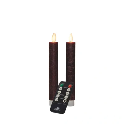 Afbeelding van Dinerkaars wax led bewegende vlam op batterij met afstandsbediening 2 stuks h18 cm bordeaux Anna&#039;s Collection