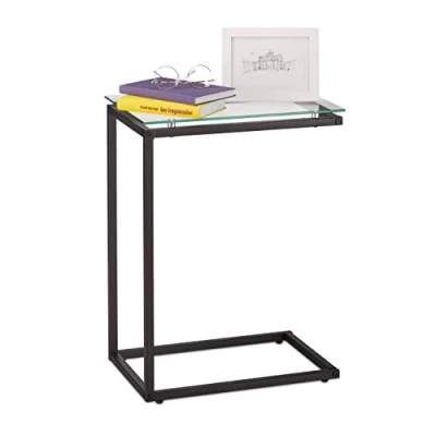 Afbeelding van Relaxdays, Bijzettafel, U vorm, glasplaat, metaal, Bauhaus stijl, consoletafel, 61 x 30 45 cm (h b d), staal, 1 stuk