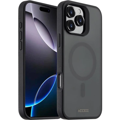 Afbeelding van Accezz Hoesje Geschikt voor iPhone 16 Pro Max Rugged Frosted Backcover MagSafe Zwart