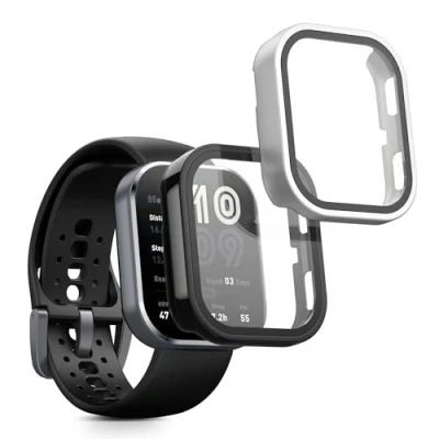 Afbeelding van kwmobile 2x cover geschikt voor Amazfit Bip 6 Fitnesstracker van gehard glas en kunststof frame set zwart / zilver