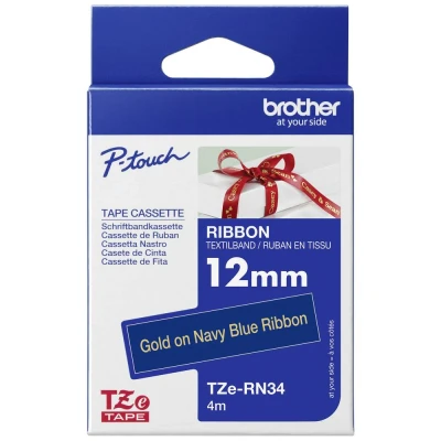 Afbeelding van Labeltape textiel ongelamineerd Brother TZe, TZ TZe RN34 Tapekleur: Marine blauw Tekstkleur:Goud 12 mm 4 m