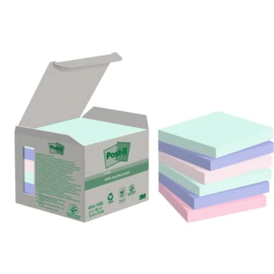 Afbeelding van Post it Recycled Notes Nature, 100 Vel, Ft76 X 76 Mm, Pak Van 6 Blokken, Geassorteerde Kleuren Memoblok
