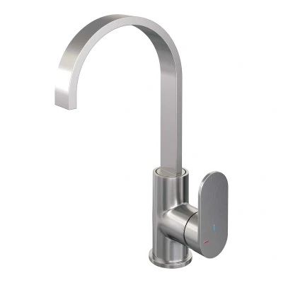 Afbeelding van Brauer Brushed Edition Wastafelmengkraan opbouw hoog draaibaar platte uitloop model C PVD geborsteld RVS