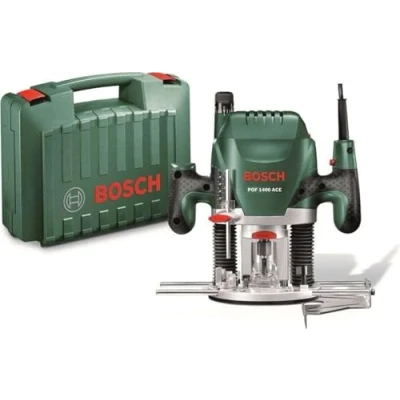 Afbeelding van Bosch DIY bovenfrees POF 1400 ACE, zuigadapter, vorksleutel, kopieerhuls, groeffrees, parallelaanslag, centreerpen, 3 klemklemmen, koffer (1400 W,
