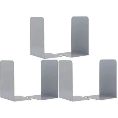 Afbeelding van 3 paar boekensteunen van metaal, boekensteun voor planken, zware boeken, antislip, kantoren, scholen, woonkamers, boekhandel en bibliotheken (grijs)