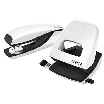 Afbeelding van Leitz Set met nietmachine en perforator, capaciteit tot 30 vellen, inclusief punten, WOW serie, wit