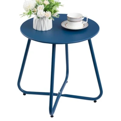Afbeelding van HollyHOME Patio bijzettafel, rond, kleine salontafel, metalen tafel, voor woonkamer, tuin, terras, balkon, buiten, marineblauw
