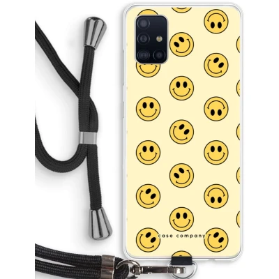 Afbeelding van hoesje met Koord geschikt voor Samsung Galaxy A51 4G Smiley N2 Telefoonhoesje Zwart Bescherming aan alle Kanten en Over de Schermrand