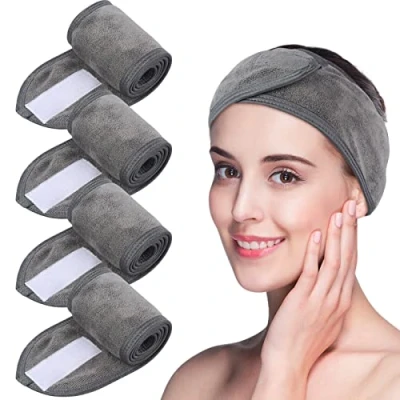 Afbeelding van VIVOTE 4 stuks microvezel haarbanden voor dames, make up, wasbaar, herbruikbaar, spa hoofdband, verstelbaar, de badkamer, gezichtsverzorging, sport, yoga, 8 x 65 cm, grijs