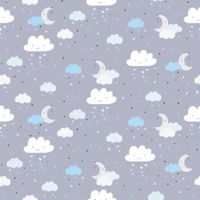 Afbeelding van SWEET DREAMS WOLKEN, MAAN EN STERREN BEHANG Kinderkamer blauw grijs wit A.S. Création Little Love