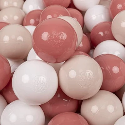 Afbeelding van KiddyMoon 100 ballen/7 cm kleurrijke plastic ballen voor zwembad kind baby gemaakt in de EU, pastelbeige/zalm/wit