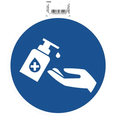 Afbeelding van Exacompta Ref. nr. 67022E 1 bord rond zelfklevende handgel Stop Covid van antislip, uv bestendig pvc diameter de plaat: 20 cm kleur: blauw