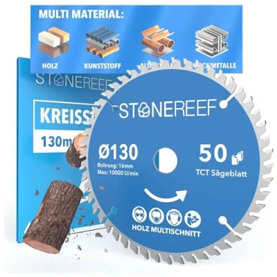 Afbeelding van STONE REEF Cirkelzaagblad van 130 x 16 mm, geschikt voor invalzaag en cirkelzaag Bosch, Makita enz. Nagelvast cirkelzaagblad, ideaal hout, metaal