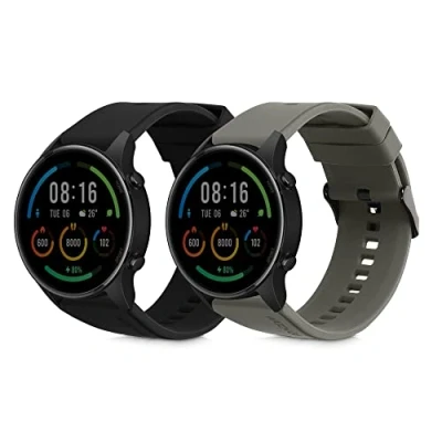 Afbeelding van kwmobile 2x horlogebandjes geschikt voor Xiaomi Mi Watch Color Sport / S1 Active bandje Smartwatch bandjes van TPU Activity tracker horloge band in zwart grijs