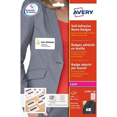 Afbeelding van Naambadge etiket Avery L4786 20 80x50mm rood kader 200stuks
