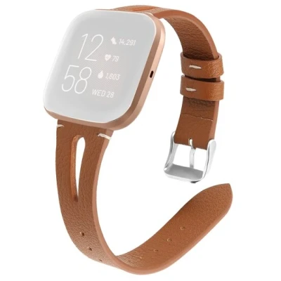 Afbeelding van Fitbit Versa 1/ 2 &amp; Lite bandje TPU leer Bruin Kunstleer