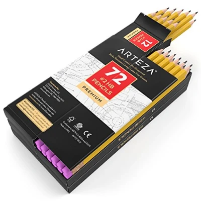 Afbeelding van ARTEZA #2 HB houten potloden, 72 stuks, los, voorgeslepen met latexvrije gum, zacht schrijven voor examens, school, kantoor, tekenen en schetsen