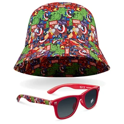 Afbeelding van Marvel Bob Kinderset en zonnebril voor kinderen, UV400, strandhoed, zonwering, officiële accessoires, eenheidsmaat, Meerkleurig