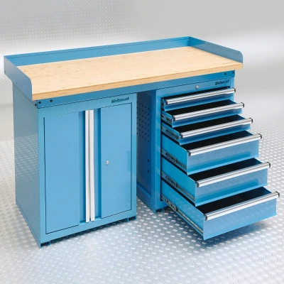 Afbeelding van Werkbank PRO 150 cm met ladenkast en gereedschapskast blauw