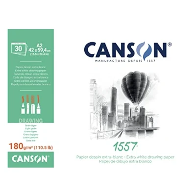 Image de Canson 1557 Grain Léger 180g/m², bloc collé petit côté 42 x 59,4cm