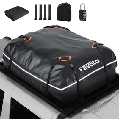 Afbeelding van Favoto Opvouwbare daktas voor auto, 425 l, waterdichte bagagedrager met antislipmat, deurhaken en versterkte riemen, auto SUV, of zonder bagagedrager, zwart