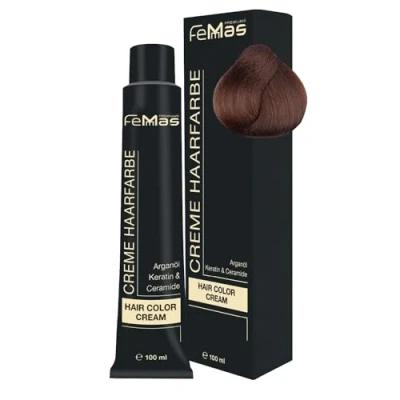 Image de teinture pour cheveux FemMas blond moyen Amber Gold 7.83 I Crème colorante professionnelle à l&#039;huile d&#039;argan, la kératine &amp; aux céramides Comme coloration permanente ou des résultats