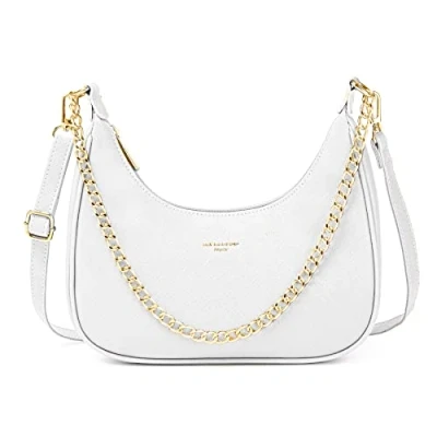 Afbeelding van David Jones Handtas met schouderriem, heuptas, dames, tas kettingen, kunstleer, stijf, onder de schouder, arm, tas, stadstas, modieus, elegant, Wit., Elegant