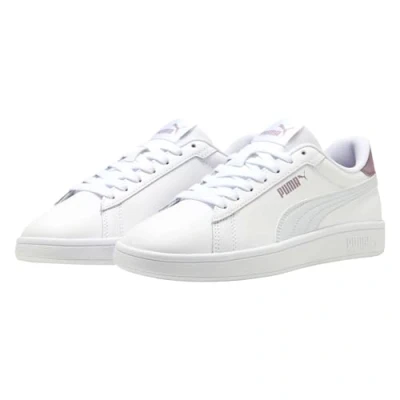 Afbeelding van Puma Smash 3.0 Unisex Sneakers laag white/silvercoloured/plum jam, Maat: 48, White/silver coloured/plum jam Leer en imitatieleer