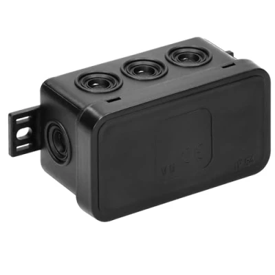 Afbeelding van Miratic Aftakdoos voor buiten, IP54, waterdicht, met 8 rubberen kabelwartels, inbouw en opbouw, hoge kwaliteit weerbestendigheid (zwart)