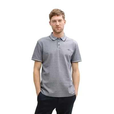 Image de TOM TAILOR Polo pour homme, 24571 Bleu marine/blanc Two Tone Pique, L