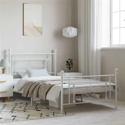Afbeelding van Bedframe met hoofd en voeteneinde metaal wit 100x200 cm