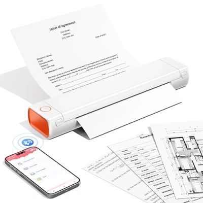 Afbeelding van Phomemo M08F Draagbare printer, A4 thermische zonder inkt, compatibel met Bluetooth smartphone, USB tablet/Mac, wit/oranje