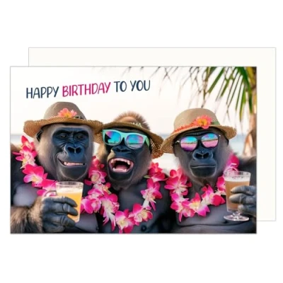 Afbeelding van Edition Seidel Hoogwaardige verjaardagskaart met envelop, wenskaart in diervorm, voor mannen en vrouwen, coole aap, feest, vakantie, humor, G3527