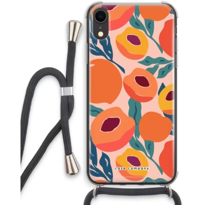 Afbeelding van Case Company® hoesje met Koord geschikt voor iPhone XR Perzik Telefoonhoesje Zwart Extra Bescherming aan alle Kanten en Over de Schermrand