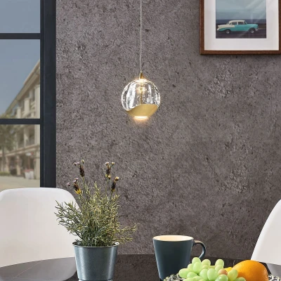 Afbeelding van Lucande hanglamp 1licht glas, metaal H: 8.5 cm helder, goud Inclusief lichtbron