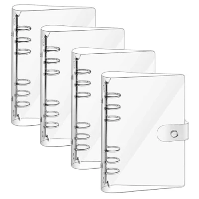 Afbeelding van Set van 4 A5 ringmappen navulbaar PVC transparante ringband 6 ringen gaten notitiepapier