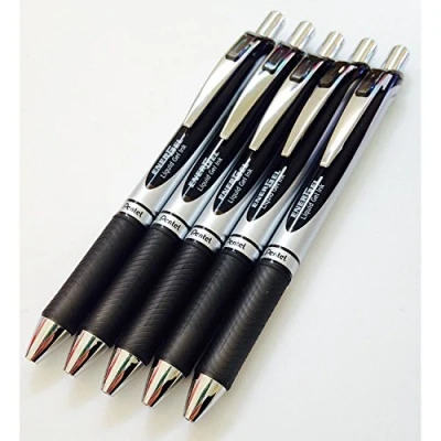 Afbeelding van Pentel BL77 Energel intrekbare balpen, 5 stuks, zwarte inkt, metalen punt van 0,7 mm. Rubberen handgreep. A.