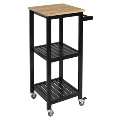 Afbeelding van Home Deco Factory HD7105 Rolwagen met wieltjes, voor keuken, eetkamer, zwart hout, 37 x 45 84,5 cm