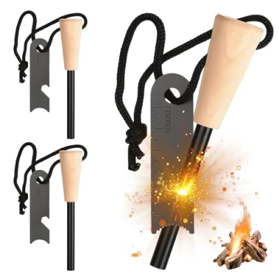 Afbeelding van Set van 3 aanmaakblokjes voor survival, met tondel, vuursteen extreem sterke vonken, camping, outdoor, bushcraft en