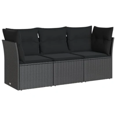 Image de vidaXL Salon de jardin 3 pcs avec coussins Résine tressée Noir