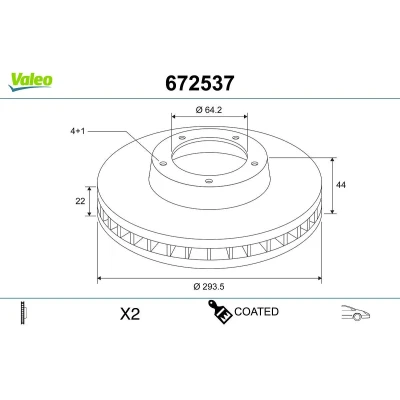 Afbeelding van VALEO 672537 Remschijf Vooras 294 22 4 Geventileerd Gecoat MINI: Hatchback, Clubman, Convertible