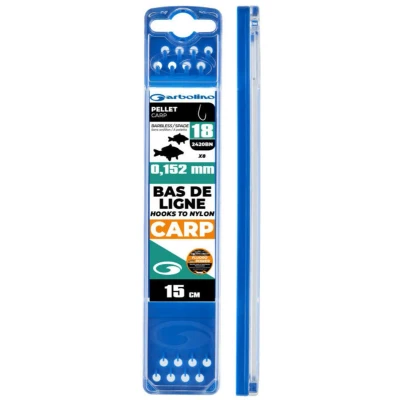 Afbeelding van Garbolino Hooks to Nylon Competition Pellet Carp 15cm (8 pcs) Maat : Haak 12 (2420BN) 0.175mm Fluoro Power