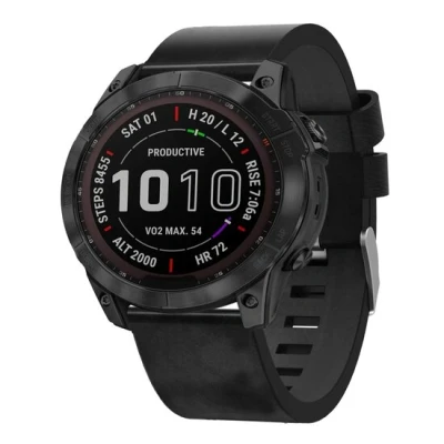 Afbeelding van Leren bandje Zwart Garmin Fenix 7X / 6X 5X Kunstleer