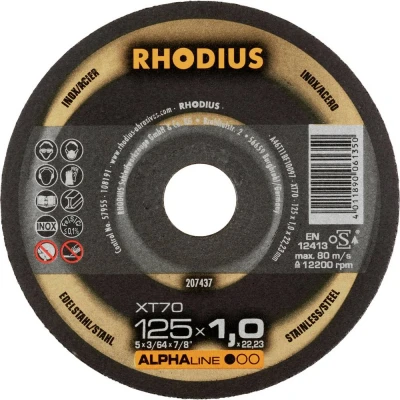Afbeelding van Rhodius ALPHALine I XT70 Doorslijpschijf Extra dun 125 x 22,23 1mm RVS/Staal