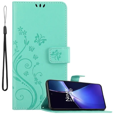 Afbeelding van Cadorabo Hoesje geschikt voor OnePlus CE4 in BLOEMEN TURKOOIS Beschermhoes bloemmotief met magnetische sluiting, standfunctie en kaartsleuven Book Case Cover Etui