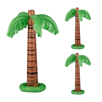 Afbeelding van opblaasbare palm set van 3 zwembad strand 80 cm groen bruin