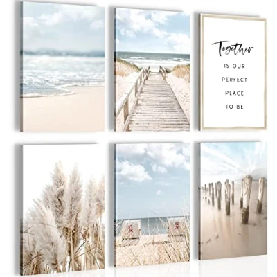 Afbeelding van Strand en zee 60 x cm Meteen ophangen muurdecoratie wanddecoratie woonkamer canvas schilderijen slaapkamer