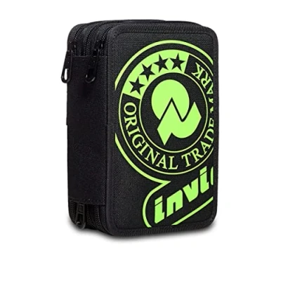 Afbeelding van Invicta Etui met 3 vakken, potloden, pennen, markers... basisschool, uniseks, zwart (black), Taglia Unica, modern, Zwart, Modern