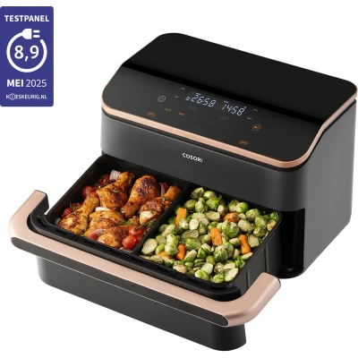 Afbeelding van Cosori Twinfry Airfryer XXL Heteluchtfriteuse 10 liter 2 maaltijden tegelijk bereiden d.m.v. divider 6 Programma&#039;s Boven en Onderwarmte