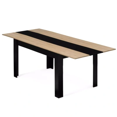 Image de Table à manger extensible GEORGIA 6 10 personnes noire et imitation hêtre 140 220 x 90 cm